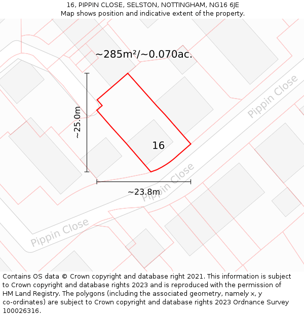 16, PIPPIN CLOSE, SELSTON, NOTTINGHAM, NG16 6JE: Plot and title map