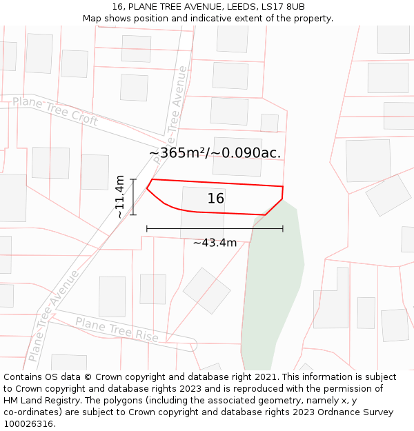 16, PLANE TREE AVENUE, LEEDS, LS17 8UB: Plot and title map