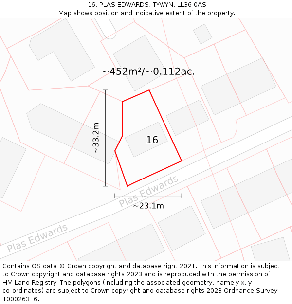16, PLAS EDWARDS, TYWYN, LL36 0AS: Plot and title map