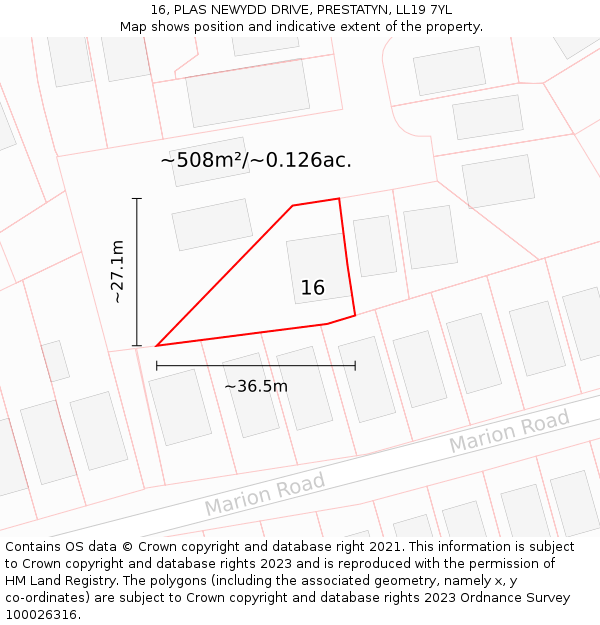 16, PLAS NEWYDD DRIVE, PRESTATYN, LL19 7YL: Plot and title map