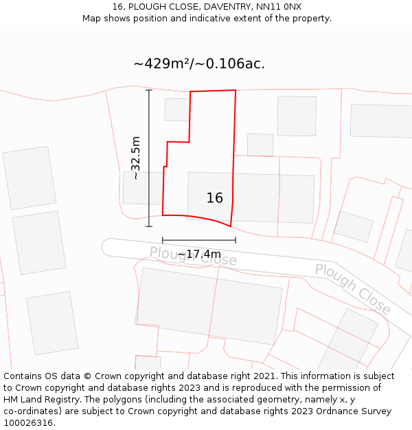 16, PLOUGH CLOSE, DAVENTRY, NN11 0NX: Plot and title map