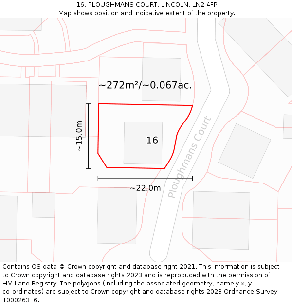 16, PLOUGHMANS COURT, LINCOLN, LN2 4FP: Plot and title map