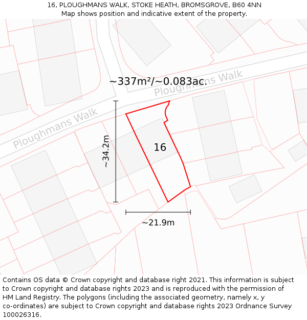 16, PLOUGHMANS WALK, STOKE HEATH, BROMSGROVE, B60 4NN: Plot and title map