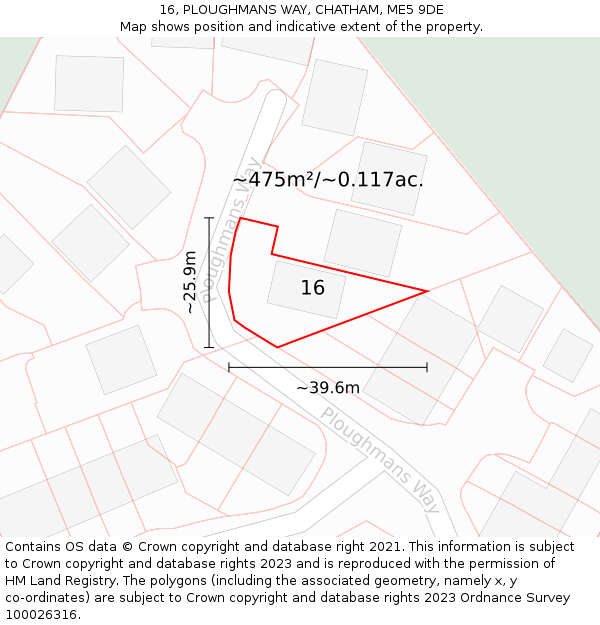 16, PLOUGHMANS WAY, CHATHAM, ME5 9DE: Plot and title map