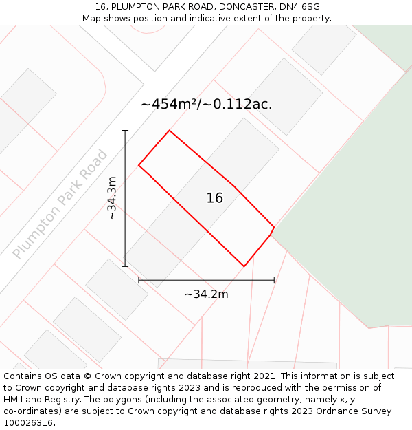 16, PLUMPTON PARK ROAD, DONCASTER, DN4 6SG: Plot and title map