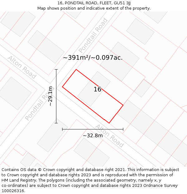 16, PONDTAIL ROAD, FLEET, GU51 3JJ: Plot and title map