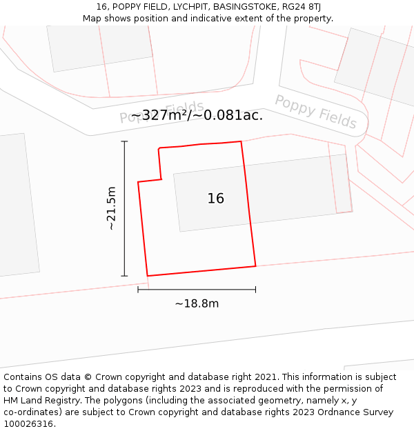 16, POPPY FIELD, LYCHPIT, BASINGSTOKE, RG24 8TJ: Plot and title map