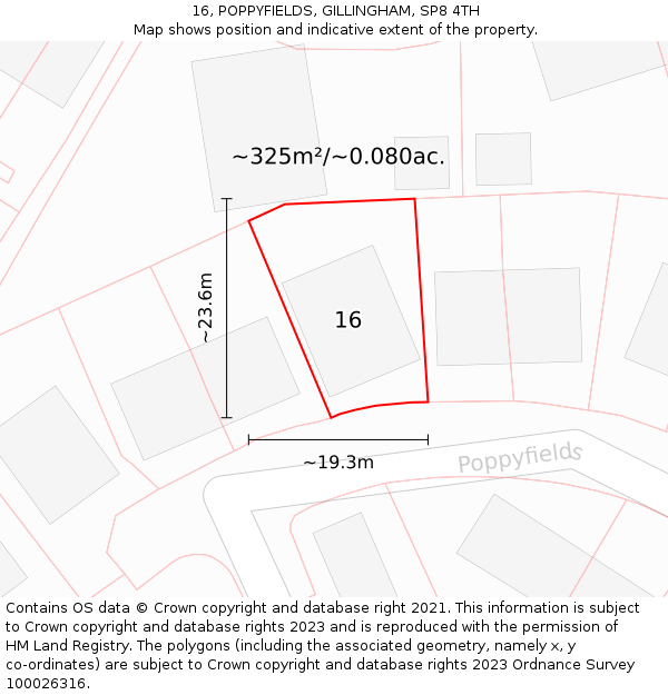 16, POPPYFIELDS, GILLINGHAM, SP8 4TH: Plot and title map