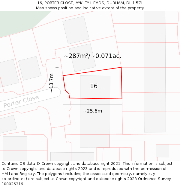 16, PORTER CLOSE, AYKLEY HEADS, DURHAM, DH1 5ZL: Plot and title map