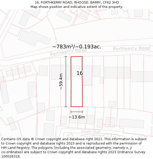 16, PORTHKERRY ROAD, RHOOSE, BARRY, CF62 3HD: Plot and title map