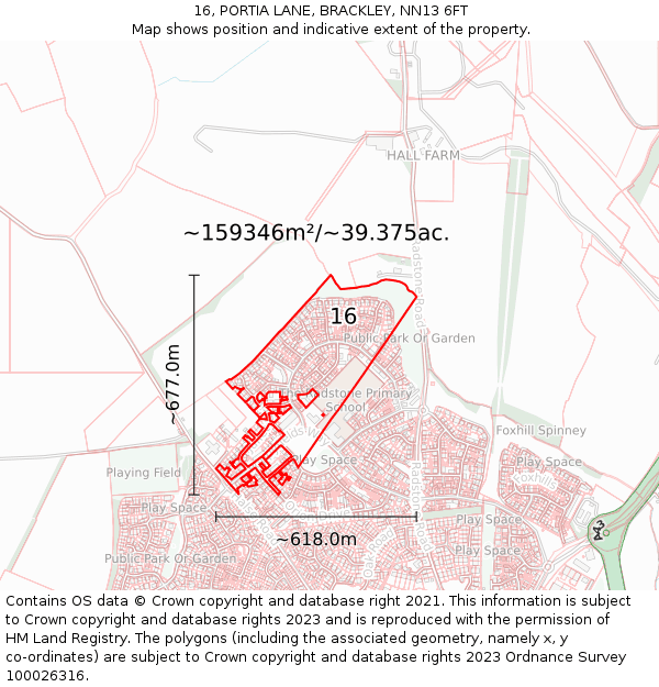 16, PORTIA LANE, BRACKLEY, NN13 6FT: Plot and title map