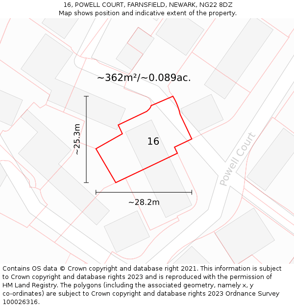 16, POWELL COURT, FARNSFIELD, NEWARK, NG22 8DZ: Plot and title map