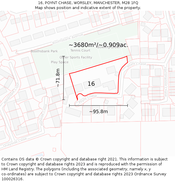 16, POYNT CHASE, WORSLEY, MANCHESTER, M28 1FQ: Plot and title map