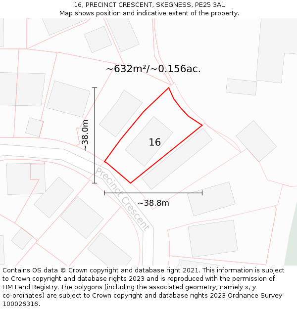 16, PRECINCT CRESCENT, SKEGNESS, PE25 3AL: Plot and title map