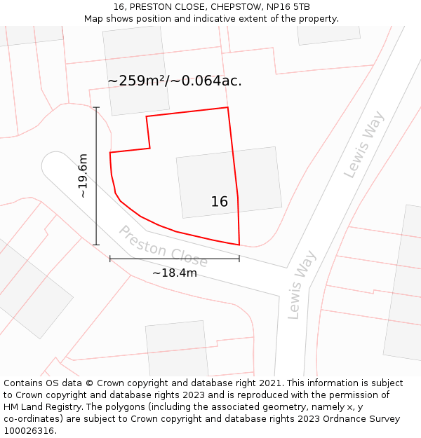 16, PRESTON CLOSE, CHEPSTOW, NP16 5TB: Plot and title map