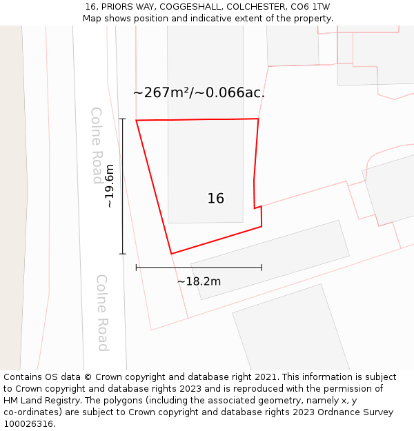 16, PRIORS WAY, COGGESHALL, COLCHESTER, CO6 1TW: Plot and title map
