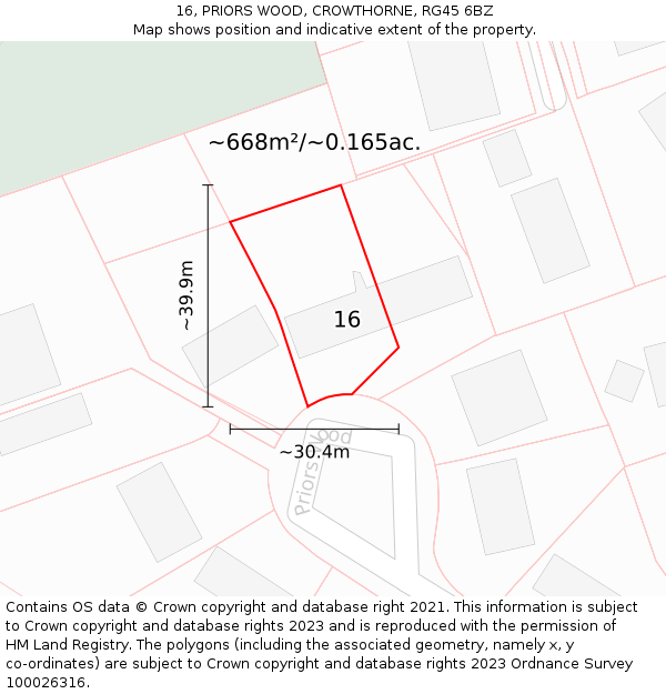 16, PRIORS WOOD, CROWTHORNE, RG45 6BZ: Plot and title map