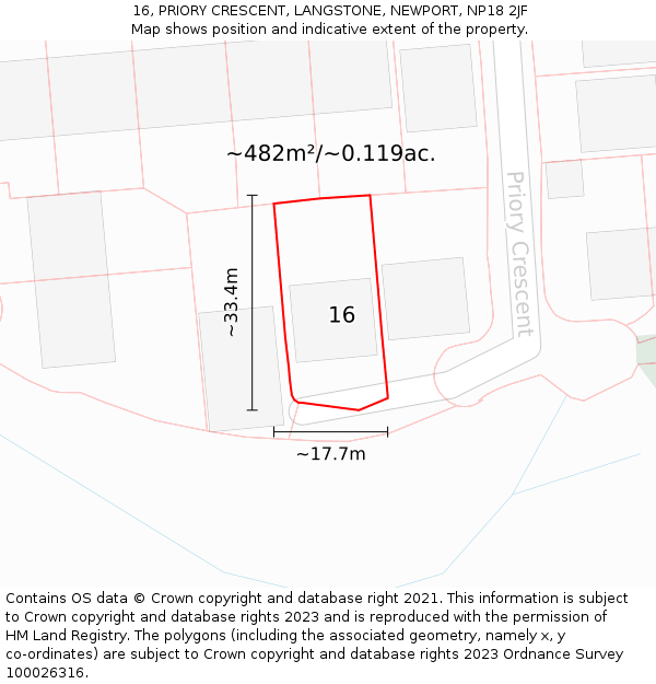 16, PRIORY CRESCENT, LANGSTONE, NEWPORT, NP18 2JF: Plot and title map