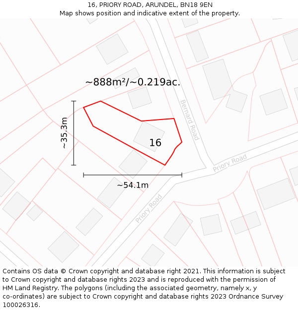 16, PRIORY ROAD, ARUNDEL, BN18 9EN: Plot and title map