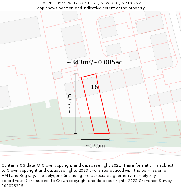 16, PRIORY VIEW, LANGSTONE, NEWPORT, NP18 2NZ: Plot and title map