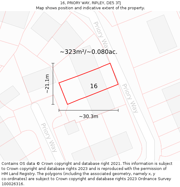 16, PRIORY WAY, RIPLEY, DE5 3TJ: Plot and title map