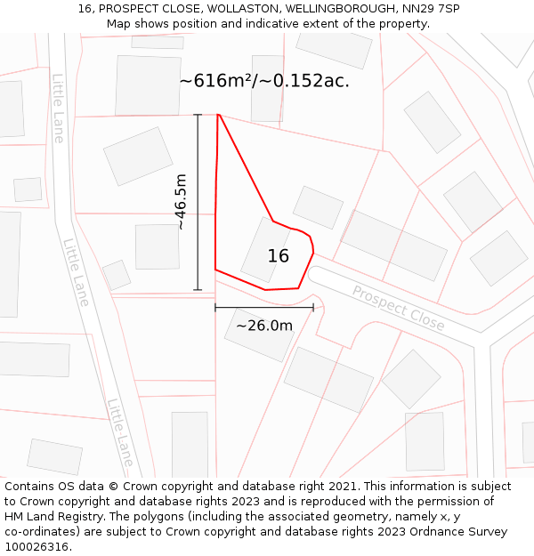 16, PROSPECT CLOSE, WOLLASTON, WELLINGBOROUGH, NN29 7SP: Plot and title map