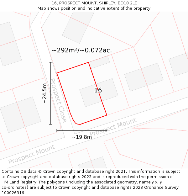 16, PROSPECT MOUNT, SHIPLEY, BD18 2LE: Plot and title map
