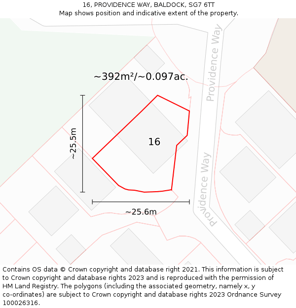 16, PROVIDENCE WAY, BALDOCK, SG7 6TT: Plot and title map