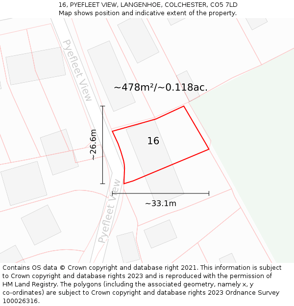 16, PYEFLEET VIEW, LANGENHOE, COLCHESTER, CO5 7LD: Plot and title map