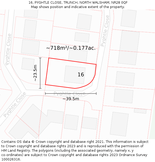 16, PYGHTLE CLOSE, TRUNCH, NORTH WALSHAM, NR28 0QF: Plot and title map