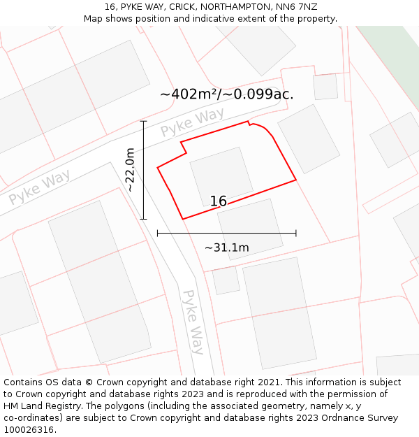 16, PYKE WAY, CRICK, NORTHAMPTON, NN6 7NZ: Plot and title map