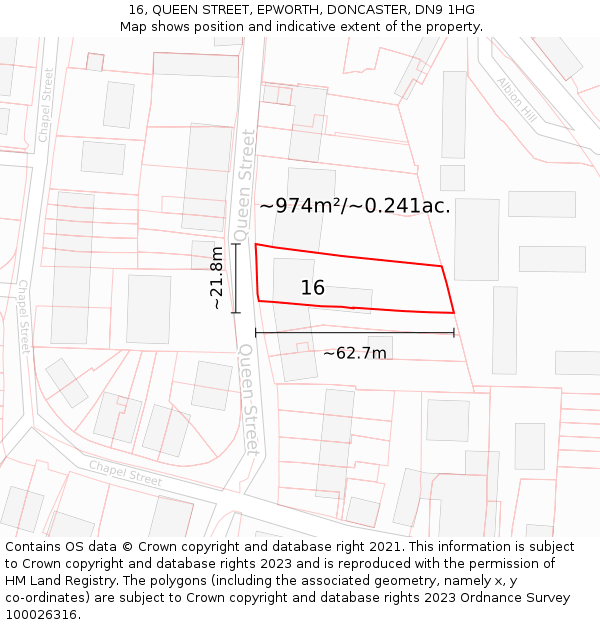16, QUEEN STREET, EPWORTH, DONCASTER, DN9 1HG: Plot and title map
