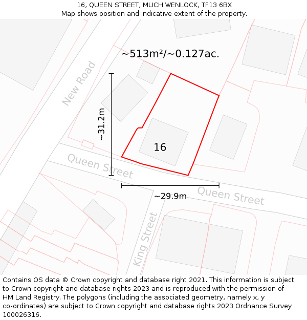16, QUEEN STREET, MUCH WENLOCK, TF13 6BX: Plot and title map