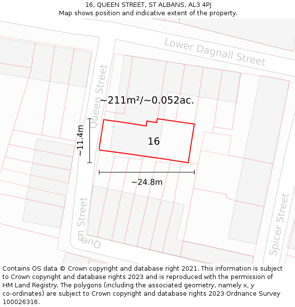 16, QUEEN STREET, ST ALBANS, AL3 4PJ: Plot and title map