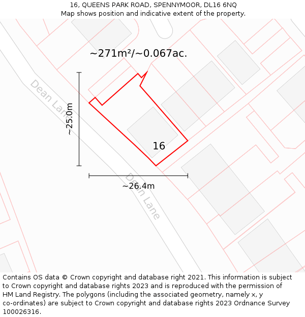 16, QUEENS PARK ROAD, SPENNYMOOR, DL16 6NQ: Plot and title map