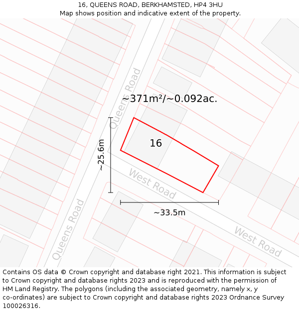 16, QUEENS ROAD, BERKHAMSTED, HP4 3HU: Plot and title map
