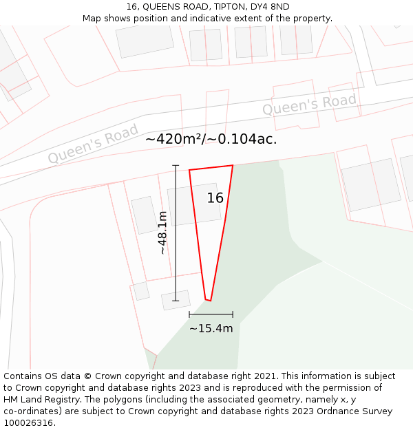 16, QUEENS ROAD, TIPTON, DY4 8ND: Plot and title map