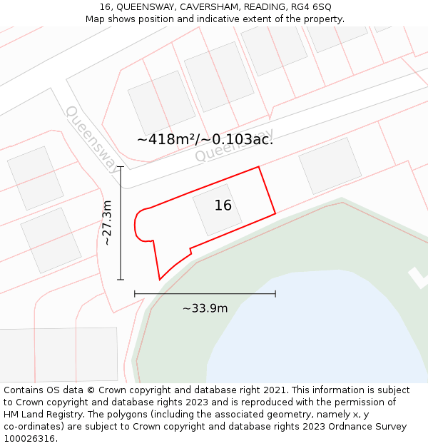 16, QUEENSWAY, CAVERSHAM, READING, RG4 6SQ: Plot and title map