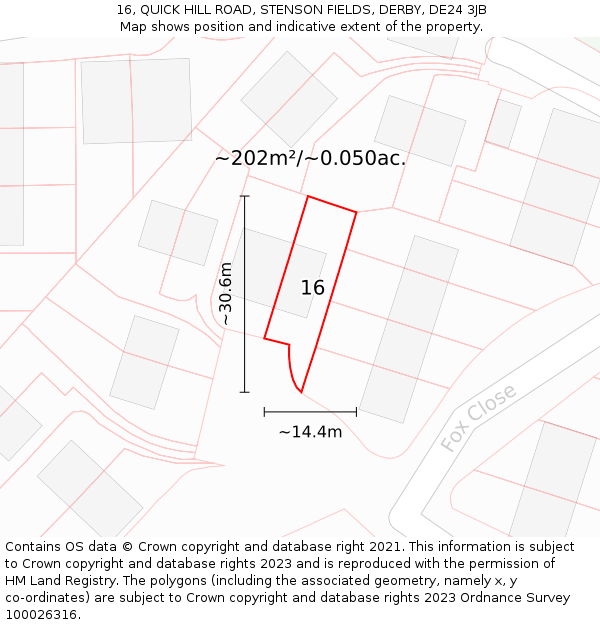 16, QUICK HILL ROAD, STENSON FIELDS, DERBY, DE24 3JB: Plot and title map