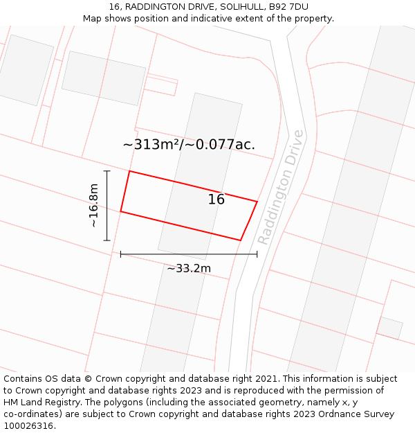 16, RADDINGTON DRIVE, SOLIHULL, B92 7DU: Plot and title map