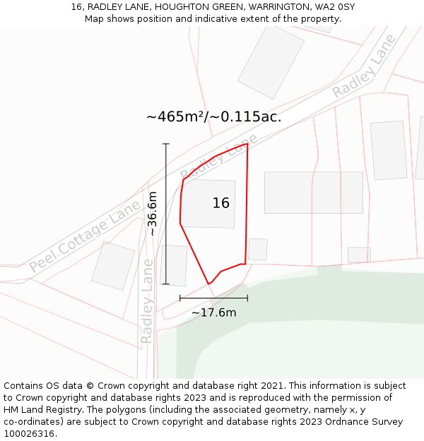 16, RADLEY LANE, HOUGHTON GREEN, WARRINGTON, WA2 0SY: Plot and title map