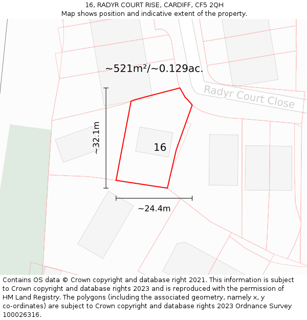 16, RADYR COURT RISE, CARDIFF, CF5 2QH: Plot and title map