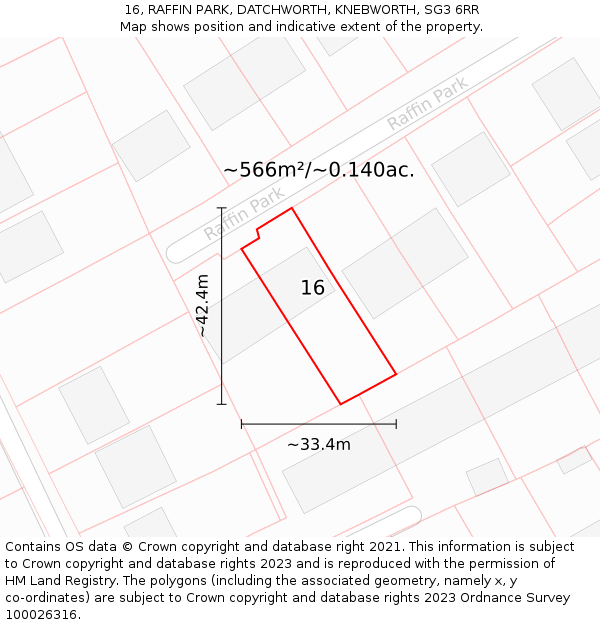 16, RAFFIN PARK, DATCHWORTH, KNEBWORTH, SG3 6RR: Plot and title map