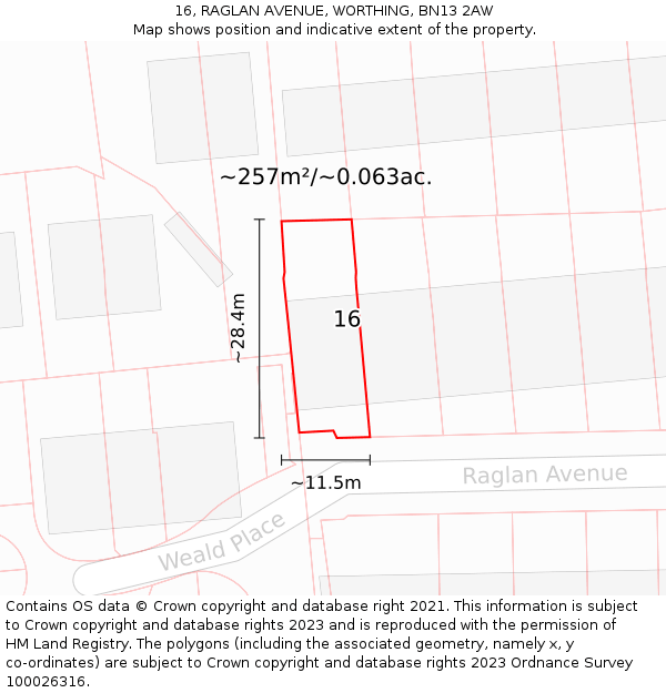 16, RAGLAN AVENUE, WORTHING, BN13 2AW: Plot and title map