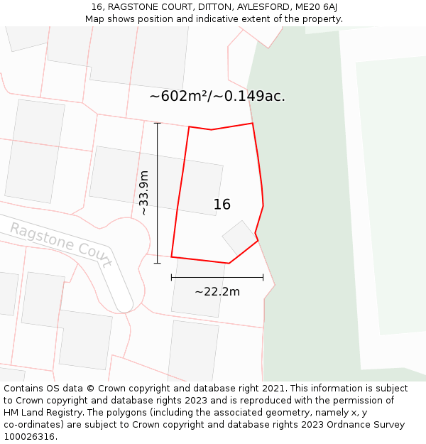 16, RAGSTONE COURT, DITTON, AYLESFORD, ME20 6AJ: Plot and title map