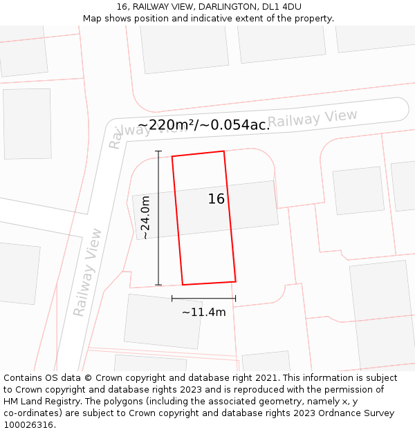 16, RAILWAY VIEW, DARLINGTON, DL1 4DU: Plot and title map