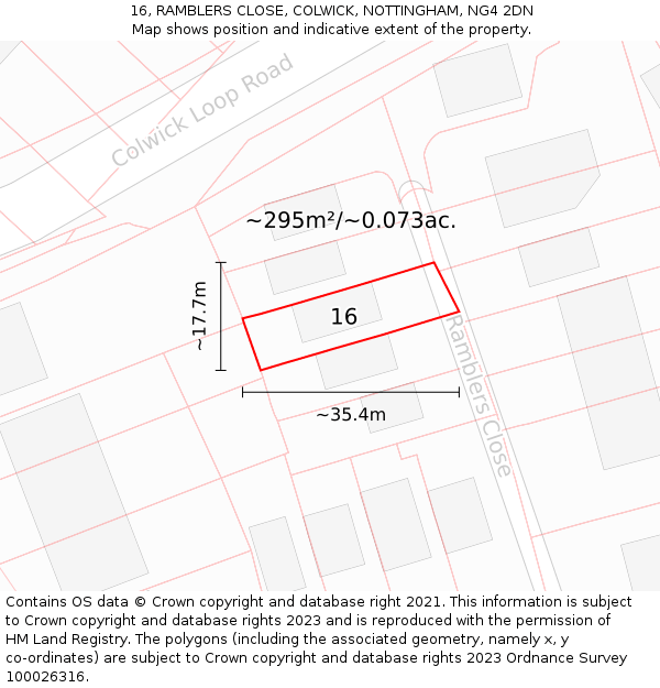 16, RAMBLERS CLOSE, COLWICK, NOTTINGHAM, NG4 2DN: Plot and title map