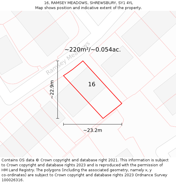 16, RAMSEY MEADOWS, SHREWSBURY, SY1 4YL: Plot and title map