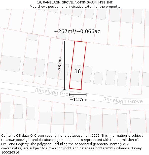 16, RANELAGH GROVE, NOTTINGHAM, NG8 1HT: Plot and title map