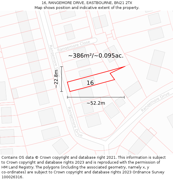 16, RANGEMORE DRIVE, EASTBOURNE, BN21 2TX: Plot and title map